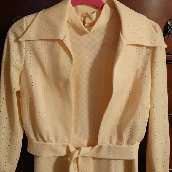 Vtg 70s Boho Marigold Eyelet Maxi Dress - Picture 2 of 4